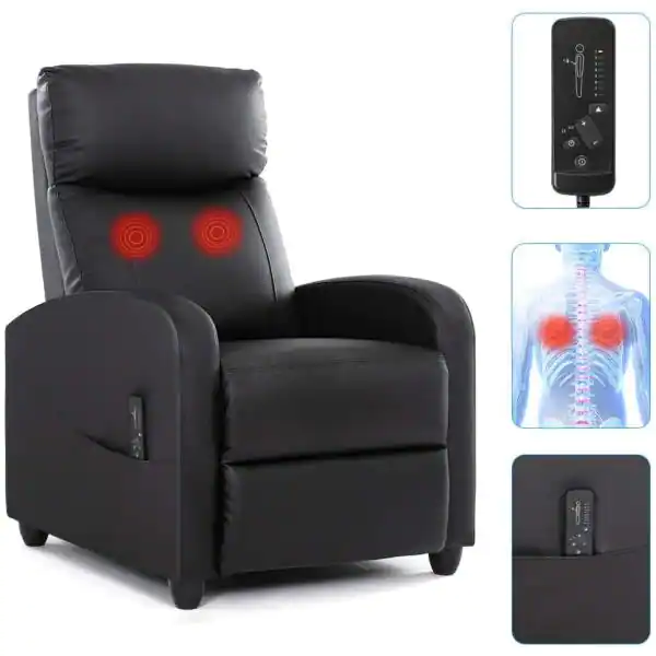 Photo 1 of Black Living Room Chair Recliner Chair for Bedroom Massage Recliner Sofa Chair Home Theater Seating Recliner Leather