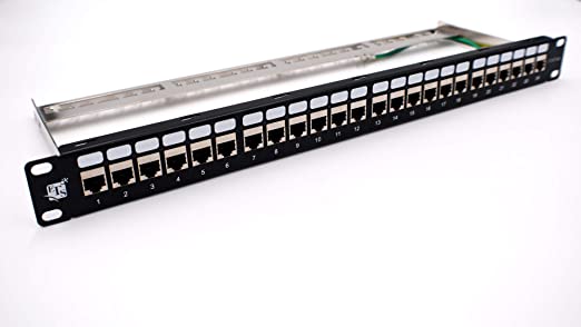 Photo 1 of ETS 24-Port CAT6A FTP Shielded 1U Patch Panel 19-Inch Loaded w/Tool-Less Keystone Jacks Rackmount or Wallmount
