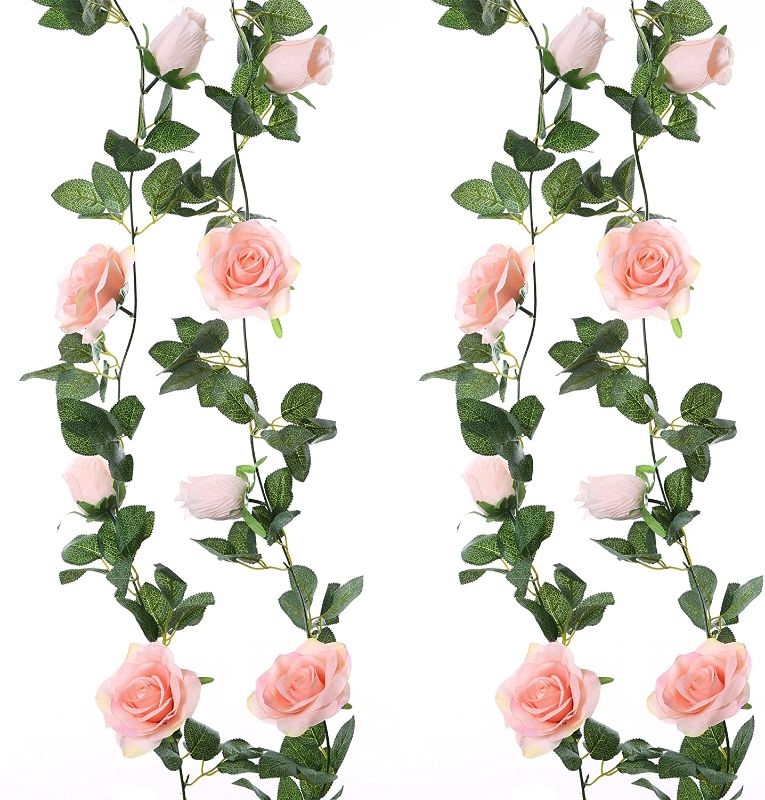 Photo 1 of Felice Arts 2 Pack Pink Artificial Floral Garland 13 FT Fake Rose Vine Hanging Rose Garland for Mother's Day Wedding Flowers Table Centerpiece Arrangement Room Baby Shower Teepee Mirror Decor
