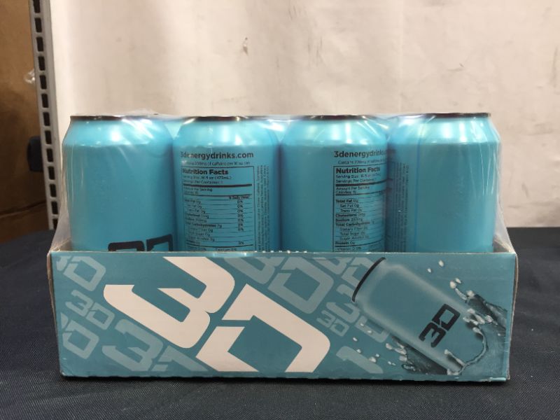 Photo 2 of  3D Energy Drink Caffeine, Zero Sugar, Taurine, Panax Ginseng, Inositol, Guarana Seed, L-Carnitine Tartrate, 16 Fluid Ounce 12 Pack exp--01-14-2023