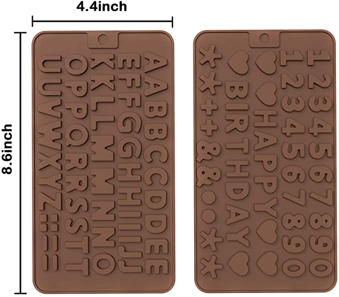 Photo 1 of 2 pcs Silicone Letter Molds A-Z and Chocolate Numbers Molds 0-9, Silicone Happy Birthday Fondant Molds for Cake Decorations Symbols, Silicone Molds for Baking and Soap Making
