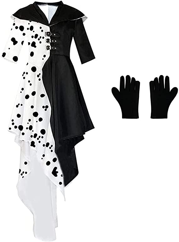 Photo 1 of 2021 Cruella Dalmatian Dress Halloween Costume with Gloves Women's Cruella Deville Costume Dress Size 3XL
