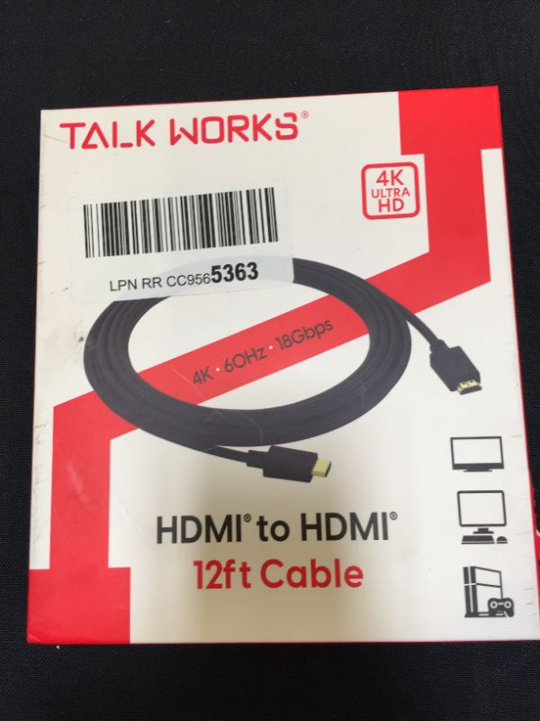 Photo 1 of TALK WORKS HDMI Cable 12ft. PVC - Supports High Speed Bandwidth of 18Gbps, 4K, 3D, 60Hz, and X.V. Color - High Speed Cable - for TV, Gaming, and More - Durable and Anti-Wear Design
