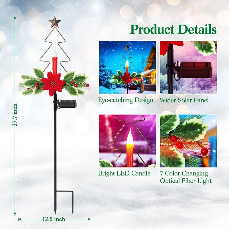 Photo 1 of 2 Pack Solar Outdoor Lights, BUCASA Upgraded Solar Candle Pathway Lights, Cemetery Grave Decorations, Waterproof Outdoor Decorations for Garden Lawn Yard Cemetery Memorial, 2 Pack
