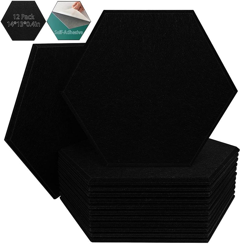 Photo 1 of Acoustic Panels Soundproof Padding 12 Pack Hexagon Sound Proof Foam Panels with Beveled Edge Self-Adhesive 14 X 13 X 0.4 Inch High Density Sound Absorbing Panels Acoustical Wall Panels for Home Office
