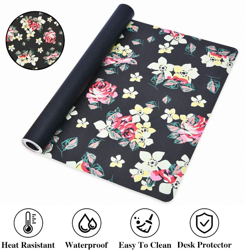 Photo 1 of CoolBELL Office Desk Pad Large L Size Computer Gaming Pad Non-Slip PU Leather Ergonomic Mouse Pad Water-Proof Office Dual Side Use Keyboard Pad for Men / Women (Black Peony Floral,23.6''x13.7'')
