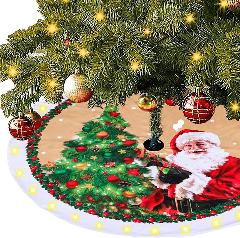 Photo 1 of Christmas Tree Skirt , 48 Inch Christmas Tree Mat with Santa Claus Pattern with 16.5Ft/5M 50 led Battery Operated Fairy Lights Xmas Skirt for Tree, Merry Christmas Tree Dress for New Year Supplies
