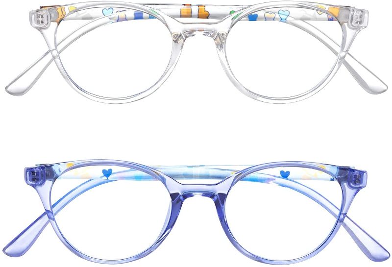 Photo 1 of Kids Blue Light Glasses for Girls Boys Lightweight TR90 Eye Protection for Cellphone Computer Gaming TV Use Anti Eyestrain (Transparent White and Blue)