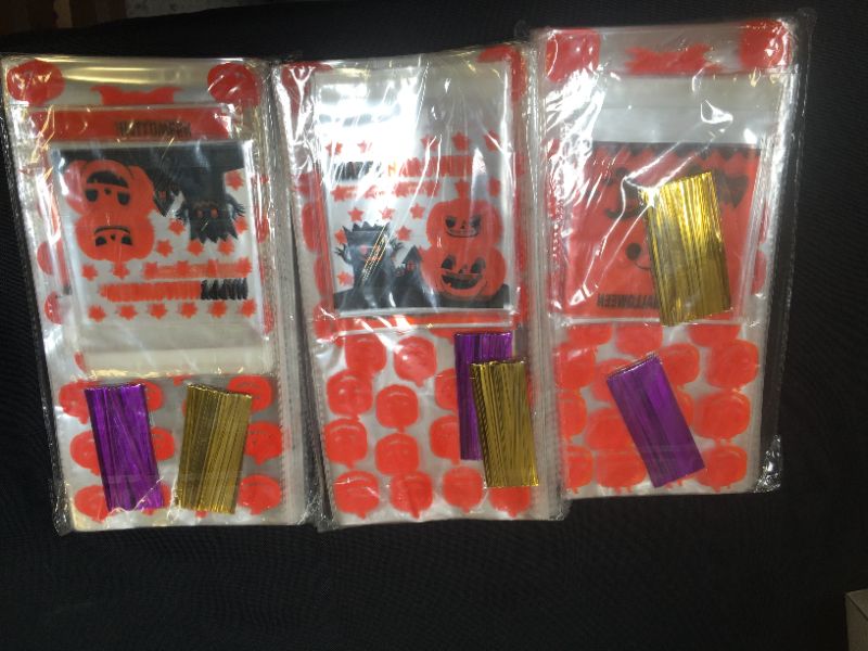 Photo 1 of 3 PACK - NiHome 200PCS Halloween Cellophane Bags Halloween Clear Cellophane Candy Gift Treat Bags Assorted Pattern, 2 Sizes 10.6"x5" with 3" Twist Ties, 3.9"x3.9" Self-Adhesive Halloween Party Favors Supplies