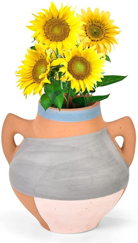 Photo 1 of Flower Vases for Decor, Danish Pastel Ceramic Vases for Flowers, Modern Farmhouse Decor Terracotta Vase for Decor Living Room Floor 6" H, Brown Grey Blue Pink
