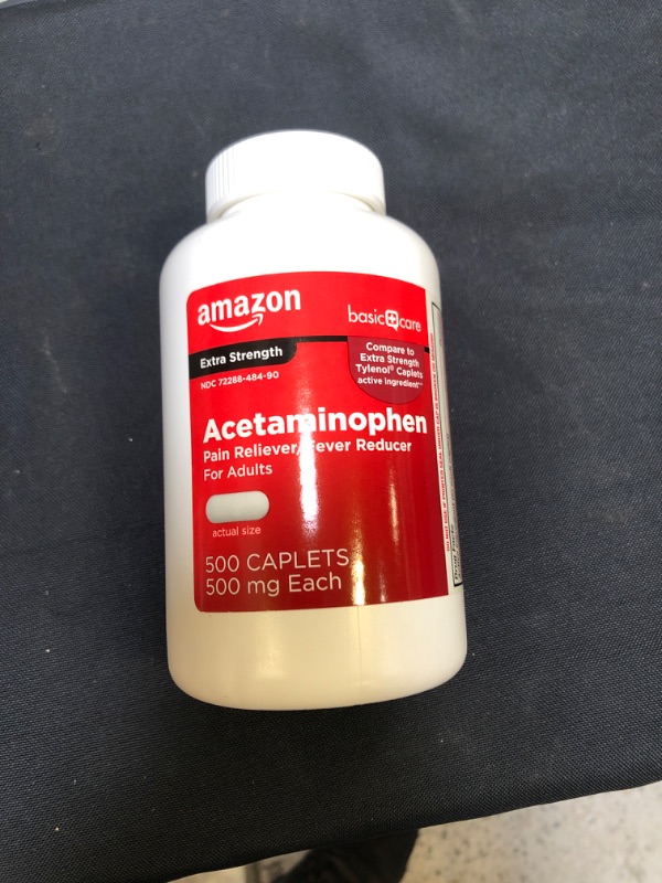 Photo 2 of Amazon Basic Care Extra Strength Pain Relief, Acetaminophen Caplets, 500 mg, 500 Count (Pack of 1)
