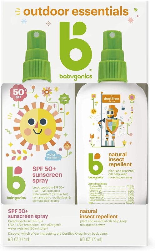 Photo 1 of Babyganics 50 SPF Baby Sunscreen Spray and Bug Spray | Octinoxate & Oxybenzone Free | DEET Free, 6oz each, Combo 2 Pack/ BEST BY 01/03/2023
