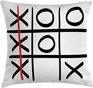 Photo 1 of Ambesonne Xo Throw Pillow Cushion Cover, Popular Tic Tac Toe Game Pattern Hand Drawn Design Win Victory Finish Theme, Decorative Square Accent Pillow Case, 20" X 20", Vermilion White
