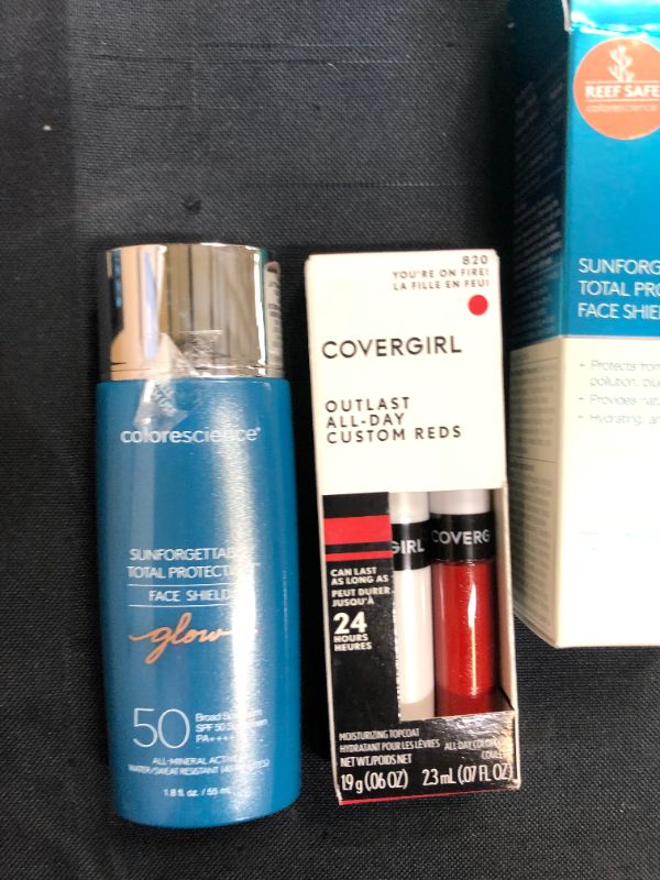 Photo 4 of Colorescience Sunforgettable Total Protection Face Shield Glow SPF 50, Glow, 1.8 fl. oz. with added covergirl lipstick 

