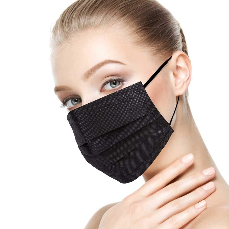 Photo 1 of Black Disposable Face Mask 50 Pcs Black Face Masks 3 Ply Protection Masks 3 count 
