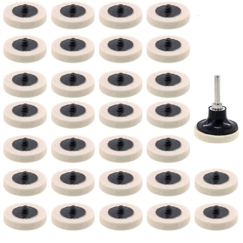 Photo 1 of 30 Pcs of 2" Commpressed Wool Fabric Qc Disc Polishing Buffing Pads Wheels and 1 Pcs of 2" Disc Pad Holder with 1/4" Shank for Polishing & Buffing Projects
