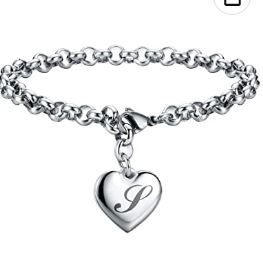 Photo 1 of "S" Initial Charm Bracelets Stainless Steel Heart 26 Letters Alphabet Bracelet for Women, Valentine's Day Gifts 