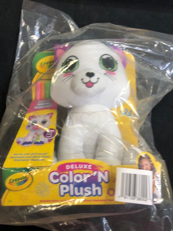 Photo 2 of Crayola Deluxe Color N Plush Kitty, 10" Stuffed Animal - Draw, Wash, Reuse with 2 Ultra-Clean Washable Fine Line Markers, 1 Ultra-Clean Washable Broad Line Marker, 1 Washable Stamp Marker

