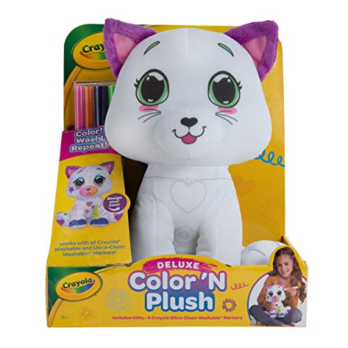 Photo 1 of Crayola Deluxe Color N Plush Kitty, 10" Stuffed Animal - Draw, Wash, Reuse with 2 Ultra-Clean Washable Fine Line Markers, 1 Ultra-Clean Washable Broad Line Marker, 1 Washable Stamp Marker

