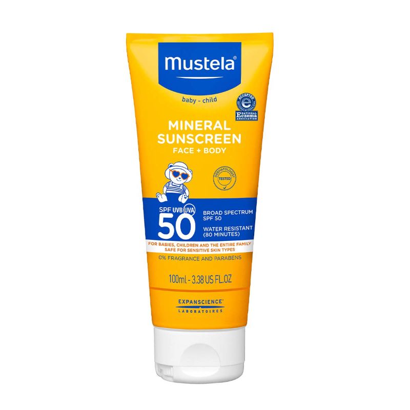 Photo 1 of Mustela Baby Mineral Sunscreen Lotion SPF 50 Broad Spectrum - Face & Body Sun Lotion for Sensitive Skin - Non-Nano, Water Resistant & Fragrance Free - Regular & Family Size
