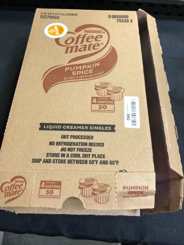 Photo 2 of Coffee Mate Pumpkin Spice Coffee Creamer Singles, Gluten Free, 50 Ct, 4 pack--bb April 2022