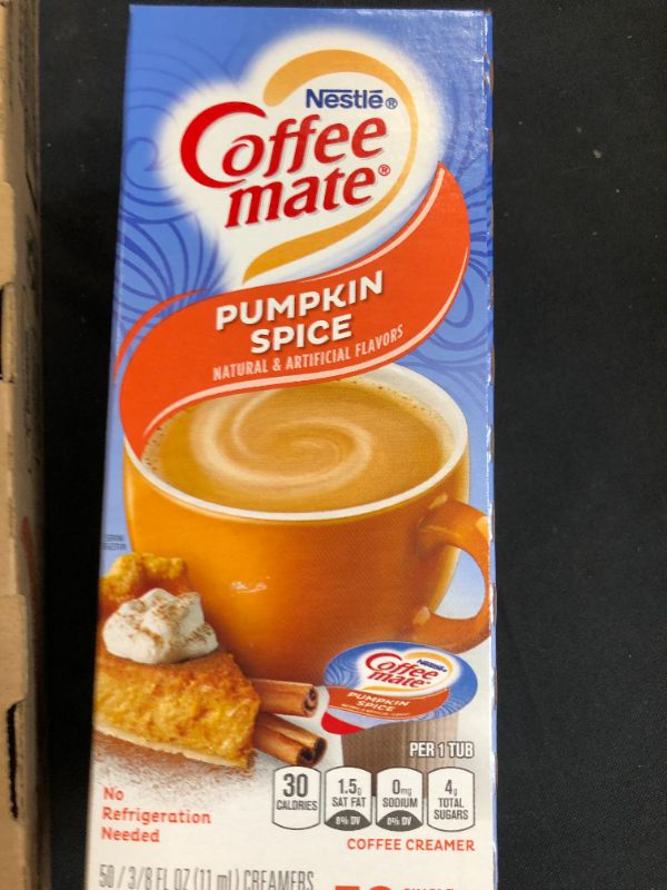Photo 3 of Coffee Mate Pumpkin Spice Coffee Creamer Singles, Gluten Free, 50 Ct, 4 pack--bb April 2022