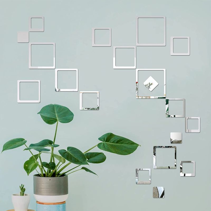 Photo 1 of 24pcs Mirror Wall Stickers, Mirror Stickers,Square Mirror Stickers Living Room Wall Decor, Mirror Wall Decor for Wall Decor Sticker (Sliver)
