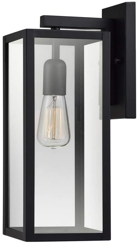 Photo 1 of Globe Electric 44176 Bowery 1-Light Outdoor Indoor Wall Sconce, Matte Black, Clear Glass Shade 16"
