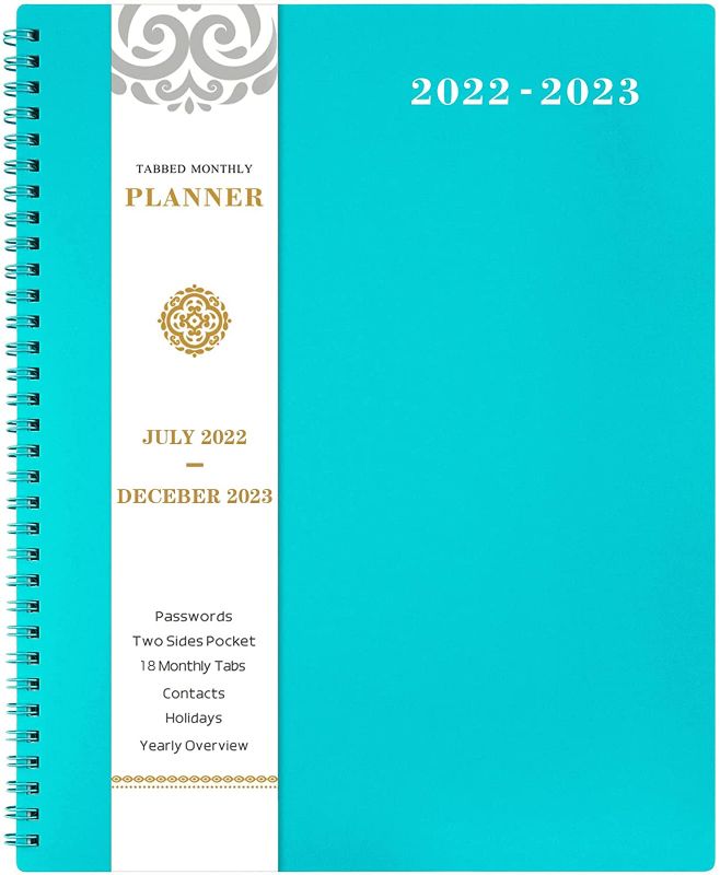 Photo 1 of 2022-2023 Monthly Planner/Calendar - 18-Month Planner from Jul. 2022 to Dec. 2023, 8.5" x 11", Monthly Planner 2022-2023 with Tabs & Pocket & Label, Contacts and Passwords, Thick Paper, Twin-Wire Binding - Teal by Artfan
