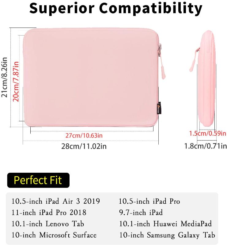 Photo 1 of SIMTOP 10.5 Inch Tablet Sleeve Case Compatible with 2019 New 10.2'' iPad 7/10.5'' iPad Air 3/10.5'' iPad Pro / 11'' iPad Pro / 9.7'' iPad / 10'' Surface Go / 10'' Galaxy Tab and More (Pink)
