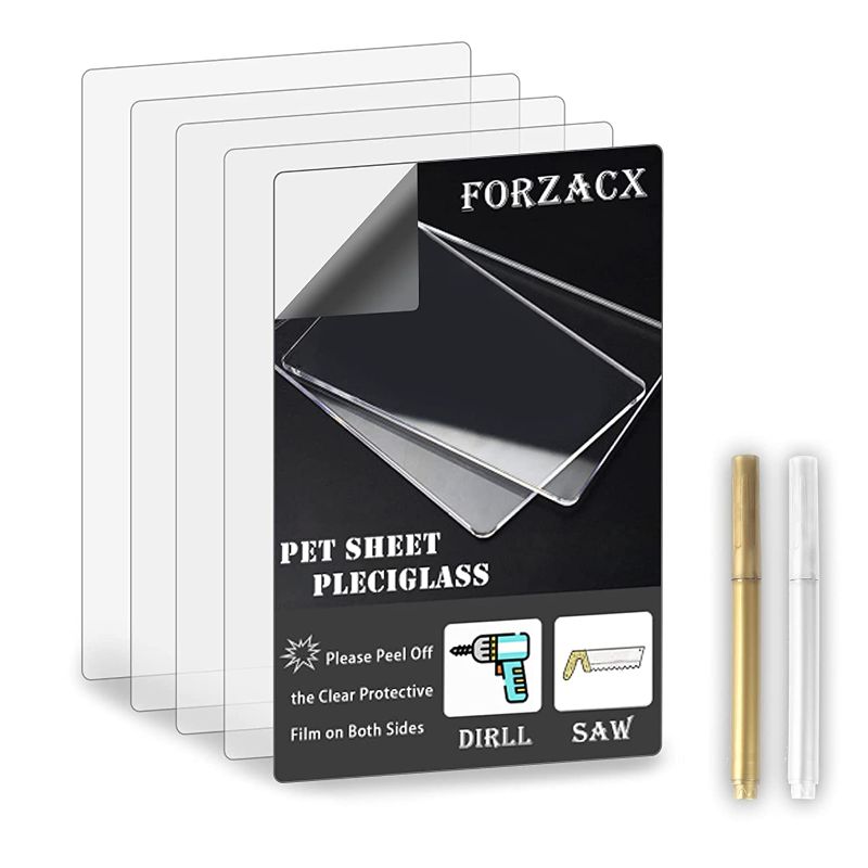 Photo 1 of Forzacx Plexiglass Sheets 5 Pcs 8x10", with White and Gold Marker Pen, Clear Acrylic Sheets Thick 0.04", Resin Art for Wedding, Party, Picture Frame Glass Replacement, Cricut Cutting and Engraving 3 count 