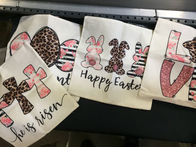 Photo 2 of 4TH Emotion Spring Easter Pillow Covers 18x18 Set of 4 Farmhouse Decor Decoration Cushion Case for Sofa Couch Polyester Linen(Happy Bunny, Love Rabbit, He is Risen, Egg Hunt)
