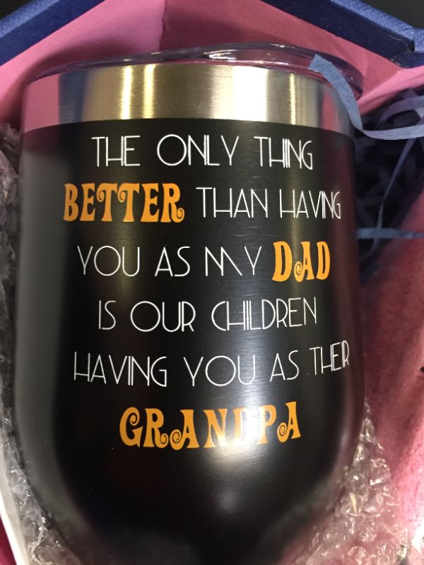 Photo 4 of Best Grandpa Gifts from Grandchildren, Stainless Steel Insulated Wine Tumbler with Lid, Birthday Gifts for Grandpa Wine Gifts Basket for Men 12 oz Wine Glasses Gifts Box Set
