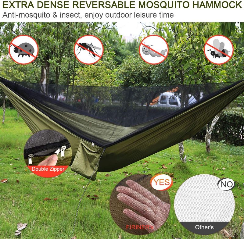 Photo 1 of Camping Hammock with Rain Fly Tarp and Mosquito Net Tent Tree Straps, Portable Single Double Nylon Parachute Hammock Rainfly Set for Backpacking Hiking Travel Yard Outdoor Activities