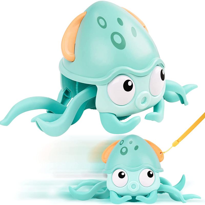 Photo 1 of Amphibious Crawling Octopus Windup Bath Toy Kawaii Cartoon Walking Octopus with Pulling String Swimming Floating Bath Tube Beach Pool Toy