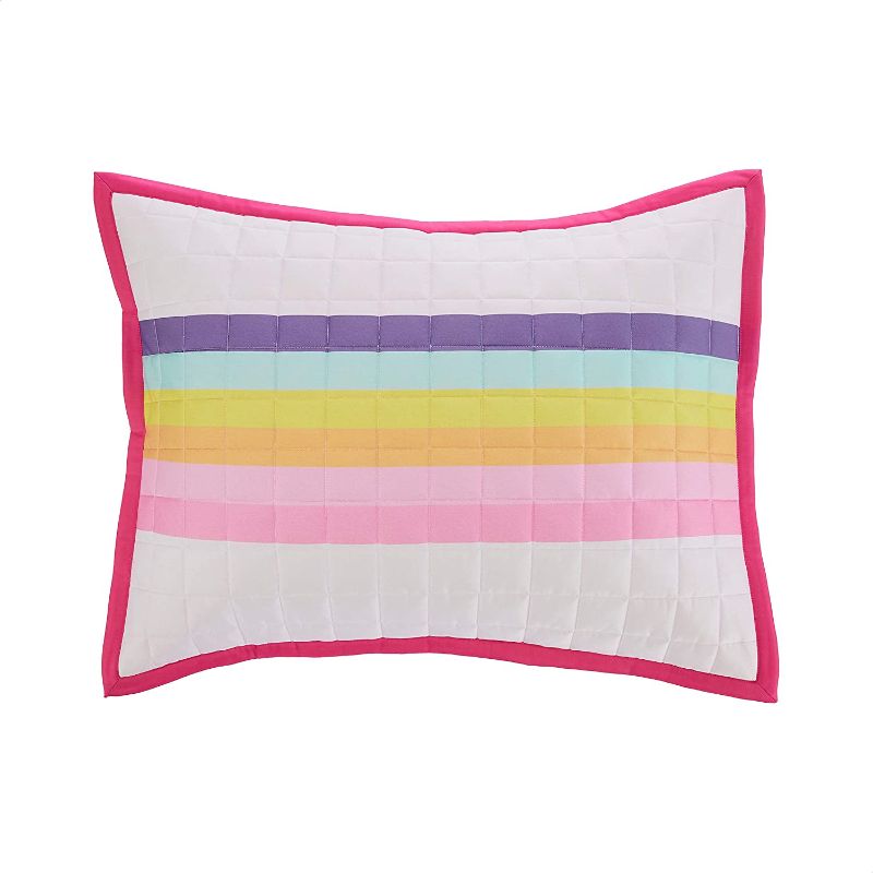 Photo 1 of Amazon Basics Kids Cotton Reversible Quilt Bedspread - Standard Sham, Magenta Pink & Rainbow
