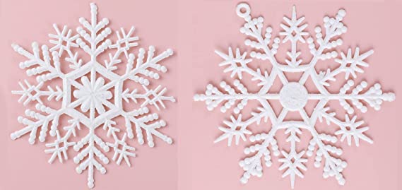 Photo 2 of 40pcs Plastic Christmas Glitter Snowflake, White Christmas Tree Decorations Xmas Winter Hanging Plastic Snow Flakes Ornaments for Wedding Holiday Party Home Decor 4 Inch
