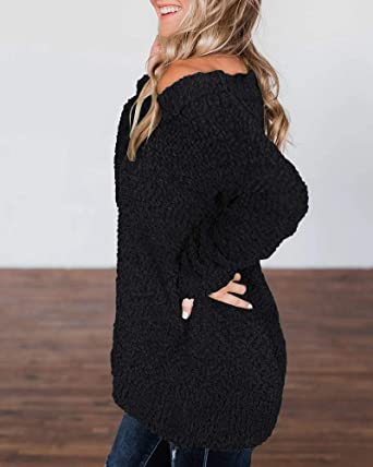 Photo 1 of Geckatte Womens V Neck Fuzzy Knit Sweater Sherpa Fleece Oversized Long Sleeve Jumper Pullover Tops SIZE M