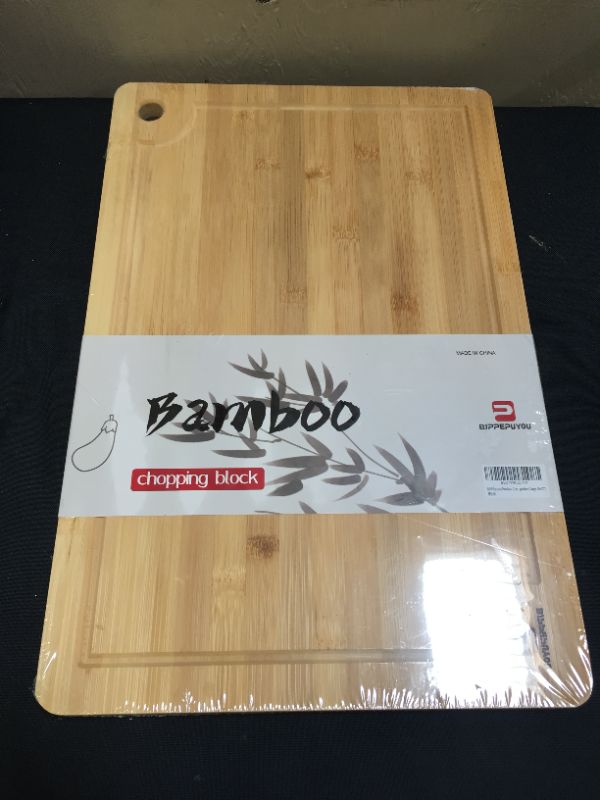 Photo 2 of BJPPEpuyou Bamboo Cutting Board with Juice Groove and Handles Best Kitchen Chopping Board for Meat (Butcher Block) Cheese and Vegetables (Large-18x12")
