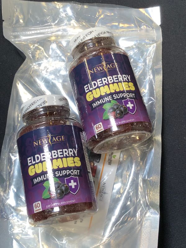 Photo 2 of (2-Pack) Premium Elderberry Gummies by New Age for Adults Kids with Vitamin C, Zinc, Propolis - Sambucus Black Elderberry Gummy Extract - Gluten Free & Vegetarian - 120 Gummies
EXP 04/2022