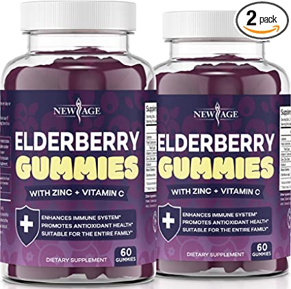 Photo 1 of (2-Pack) Premium Elderberry Gummies by New Age for Adults Kids with Vitamin C, Zinc, Propolis - Sambucus Black Elderberry Gummy Extract - Gluten Free & Vegetarian - 120 Gummies
EXP 04/2022