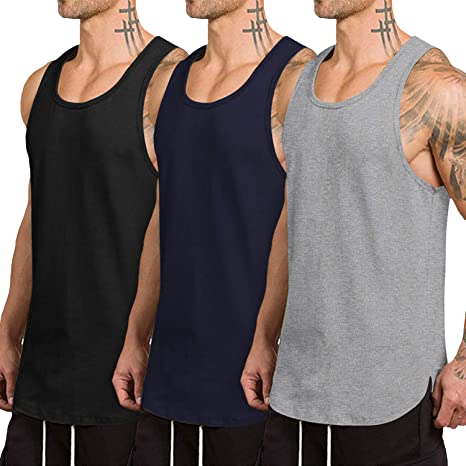 Photo 1 of COOFANDY Men's 3 Pack Quick Dry Workout Tank Top Gym Muscle Tee Fitness Bodybuilding Sleeveless T Shirt Gray/Navy Blue/Black LARGE