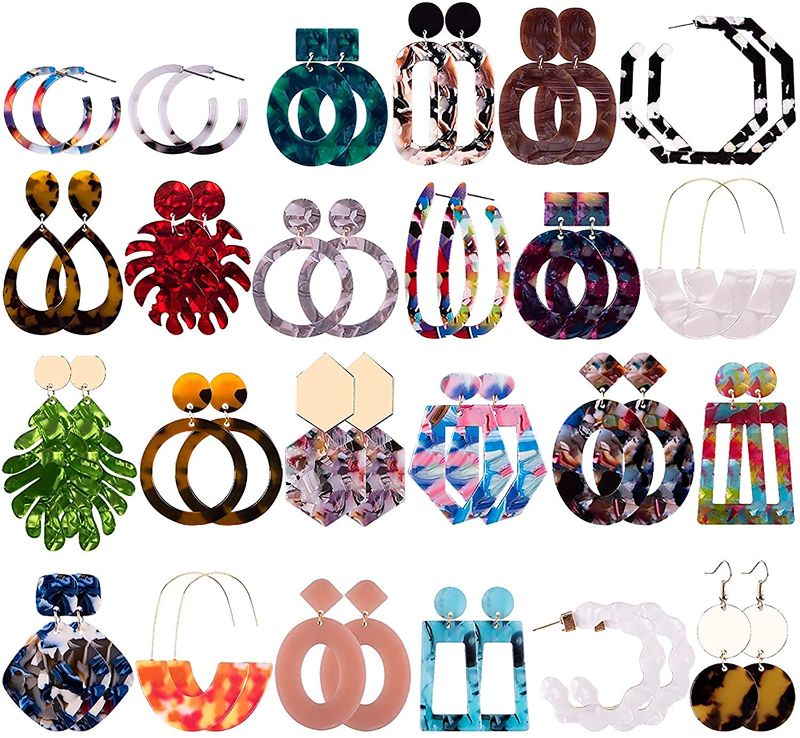 Photo 1 of ABOJOY 24 Pairs Acrylic Earrings Resin Drop Dangle Statement Earrings set Polygonal Bohemian Earrings for Women Girls
