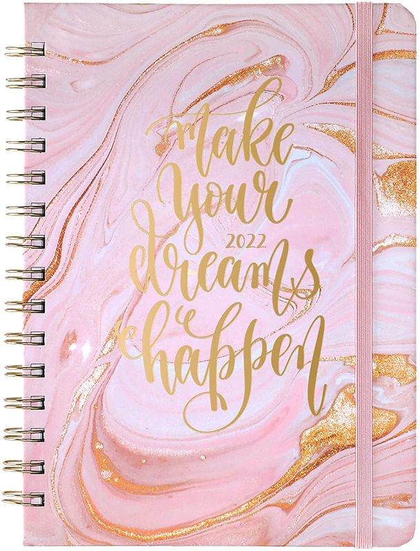 Photo 1 of 2022 Planner - 2022 Weekly & Monthly Planner with Tabs, 6.3" x 8.4", Jan. 2022 - Dec. 2022, Hardcover with Back Pocket + Thick Paper + Twin-Wire Binding - Pink Gilding (2 PACK)