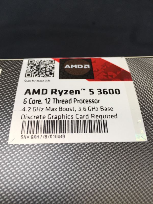 Photo 4 of AMD Ryzen 5 3600 6-Core, 12-Thread Unlocked Desktop Processor with Wraith Stealth Cooler FACTORY SEALED