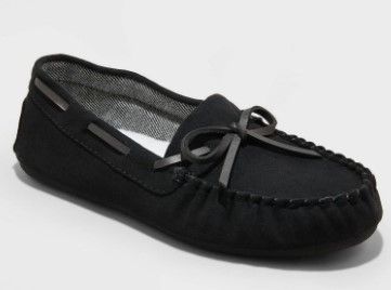 Photo 1 of Boys' Lionel Moccasin Slippers - Cat & Jack™ color black size 2, 2 count 
