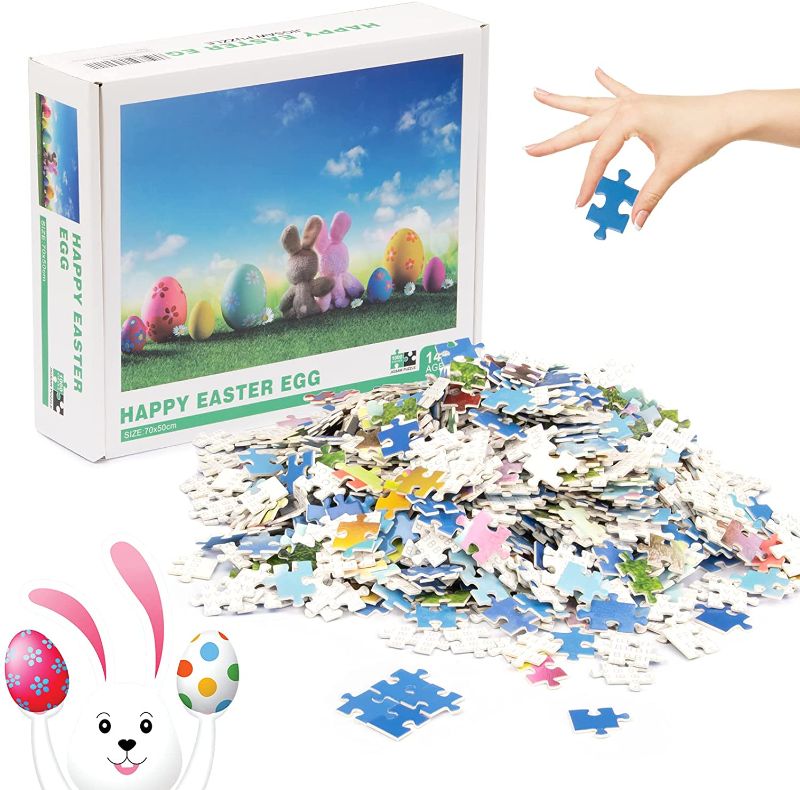 Photo 1 of GIK Health Easter Jigsaw Puzzles with Colorful Fun Easter Eggs,Bunny,Rabbit,Spring Flowers,Unique 1000 Piece Hard Paper Puzzle Games for Adults,Kids,Seniors,Wall Decor Home Decoration,Family Activity (factory sealed)