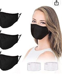 Photo 1 of Adjustable Face Protector Cloth Mouth Shield Washable Reusable - Black Cotton 3 Layers Safety Shield Protection for Unisex Youth Adult Home Office Work Outdoors (3 Pcs?( 2 pack)