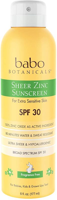 Photo 1 of Babo Botanicals Sheer Zinc Continuous Spray Sunscreen SPF 30 with 100% Mineral Active, Non-Nano, Water-Resistant, Reef-Friendly, Fragrance-Free, Vegan, For Babies, Kids or Sensitive Skin - 6 oz.
