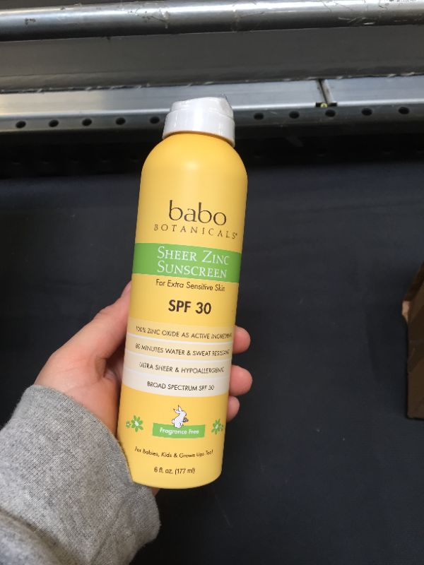 Photo 2 of Babo Botanicals Sheer Zinc Continuous Spray Sunscreen SPF 30 with 100% Mineral Active, Non-Nano, Water-Resistant, Reef-Friendly, Fragrance-Free, Vegan, For Babies, Kids or Sensitive Skin - 6 oz.
